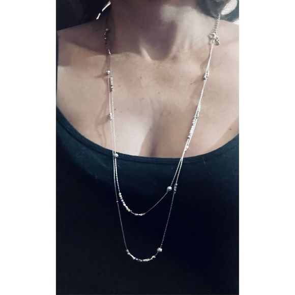SILVER LAYERED BOHO BALL NECKLACE - Picture 1 of 7